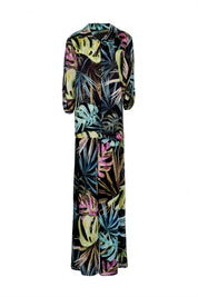 Tropical Print Long Blouse and Wide Leg Pants Set