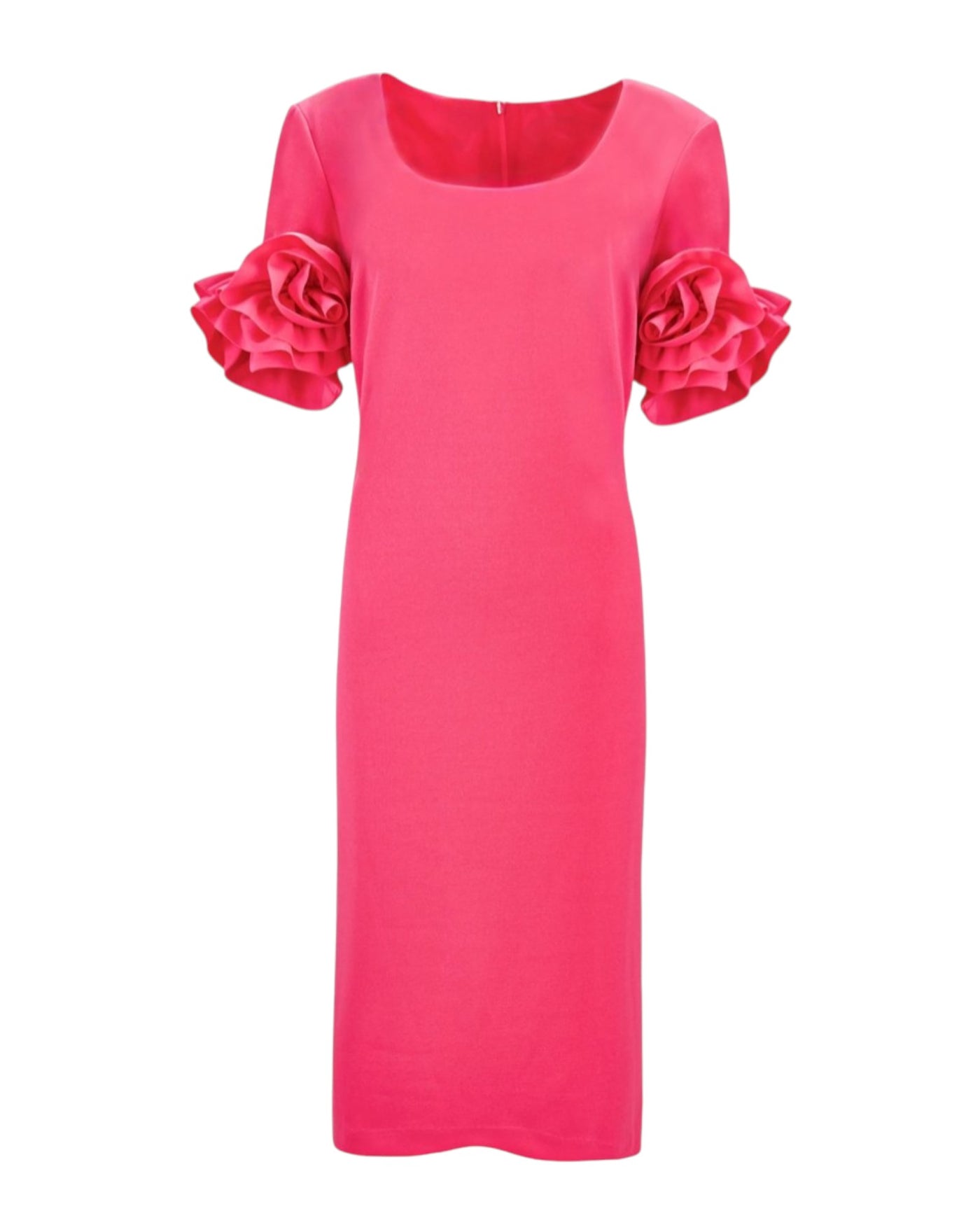 SCULPTED ROSE-SLEEVE MIDI DRESS