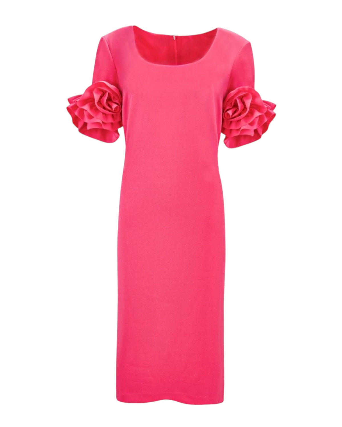 SCULPTED ROSE-SLEEVE MIDI DRESS