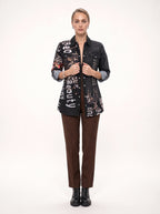 LEOPARD SLOGAN PRINT DENIM SHIRT
