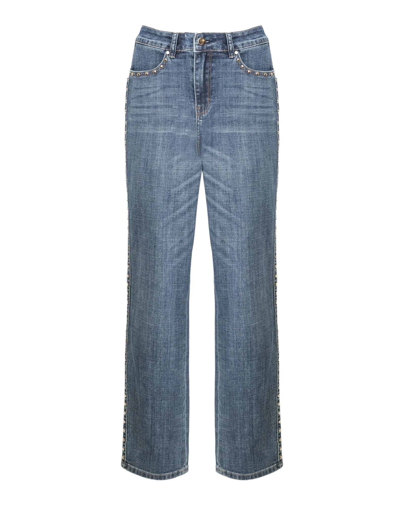 STUDDED DENIM STRAIGHT PANTS