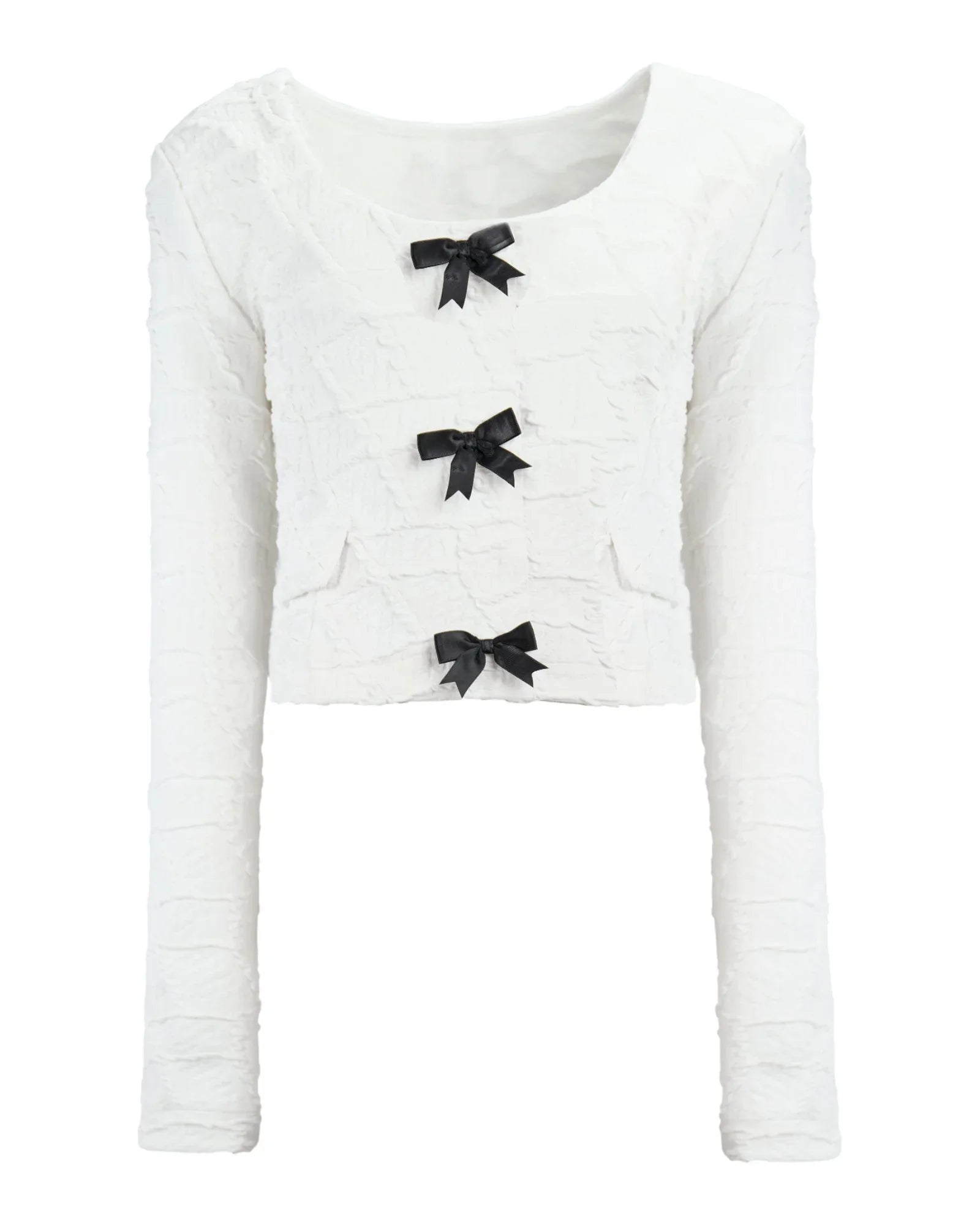 TEXTURED CROPPED JACKET BOW DETAIL