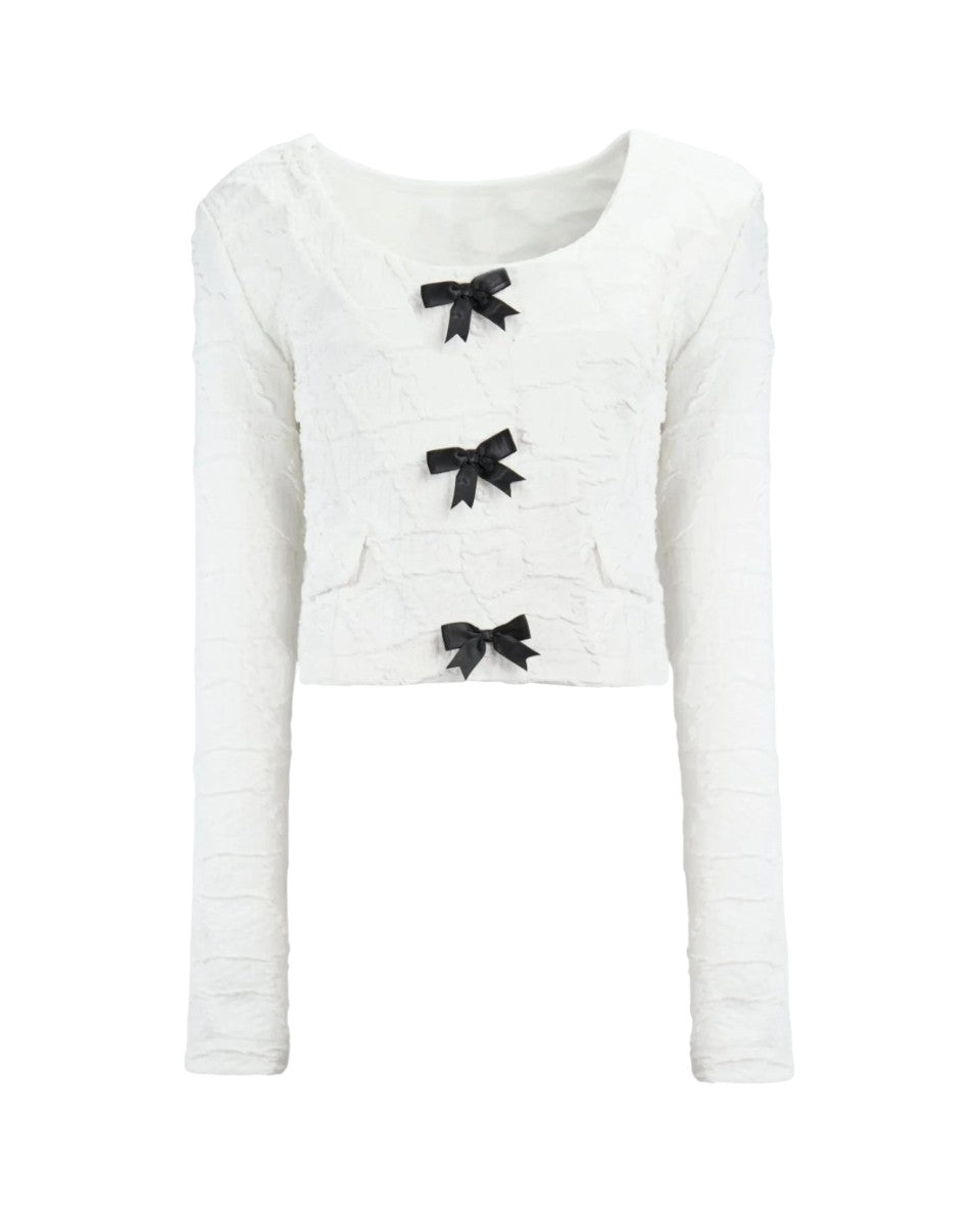 TEXTURED CROPPED JACKET BOW DETAIL