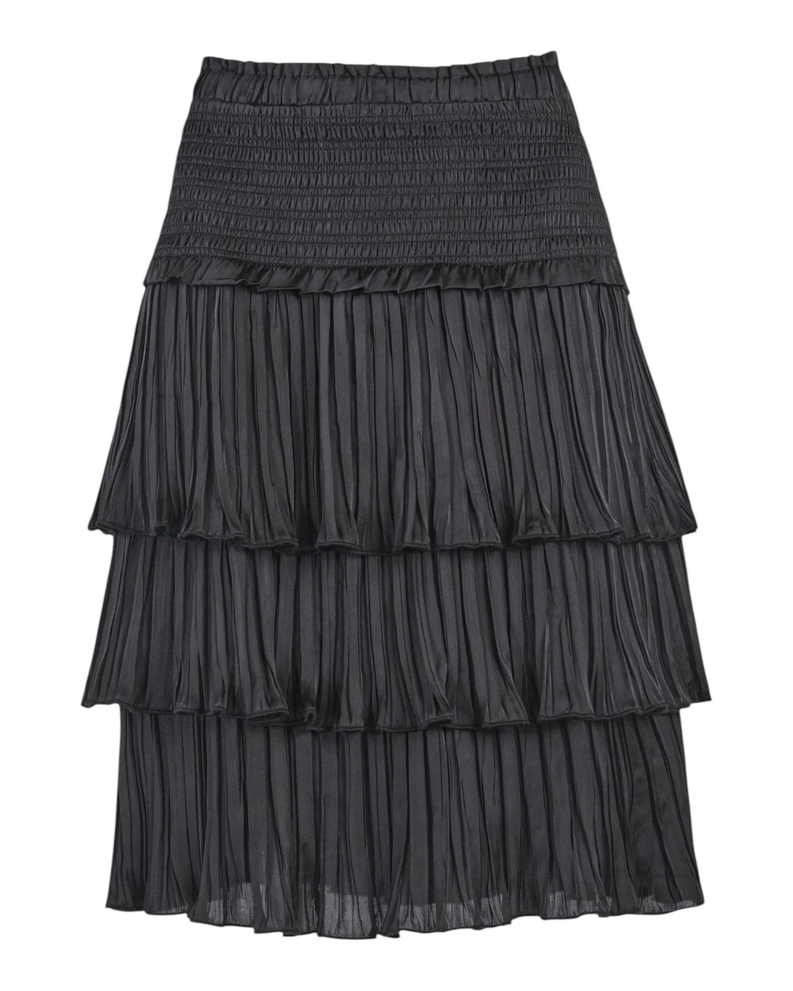 PLEATED TIERED MIDI SKIRT