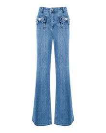 BOW DETAIL WIDE LEG JEANS