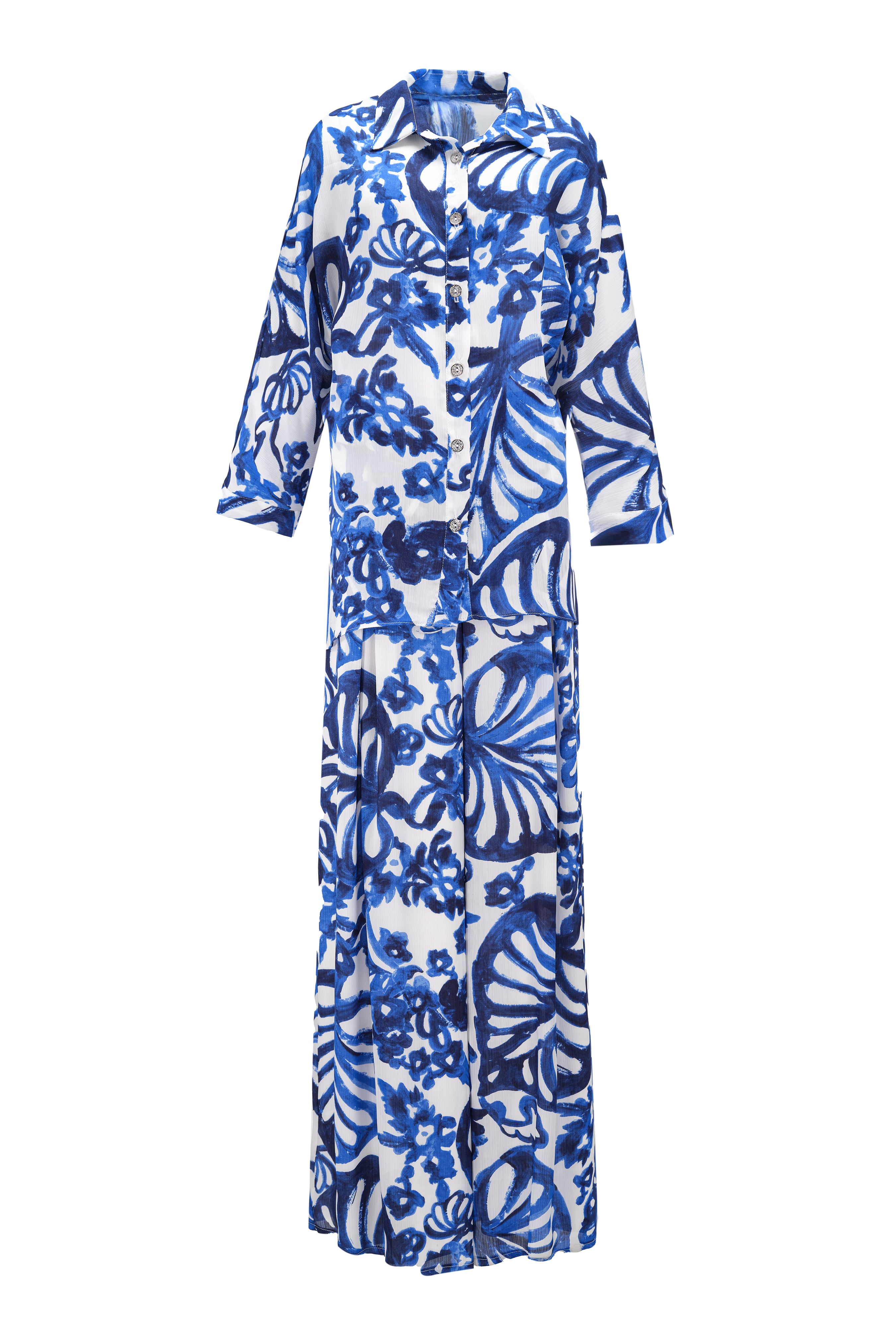 FLORAL PRINT BLOUSE AND PANTS SET