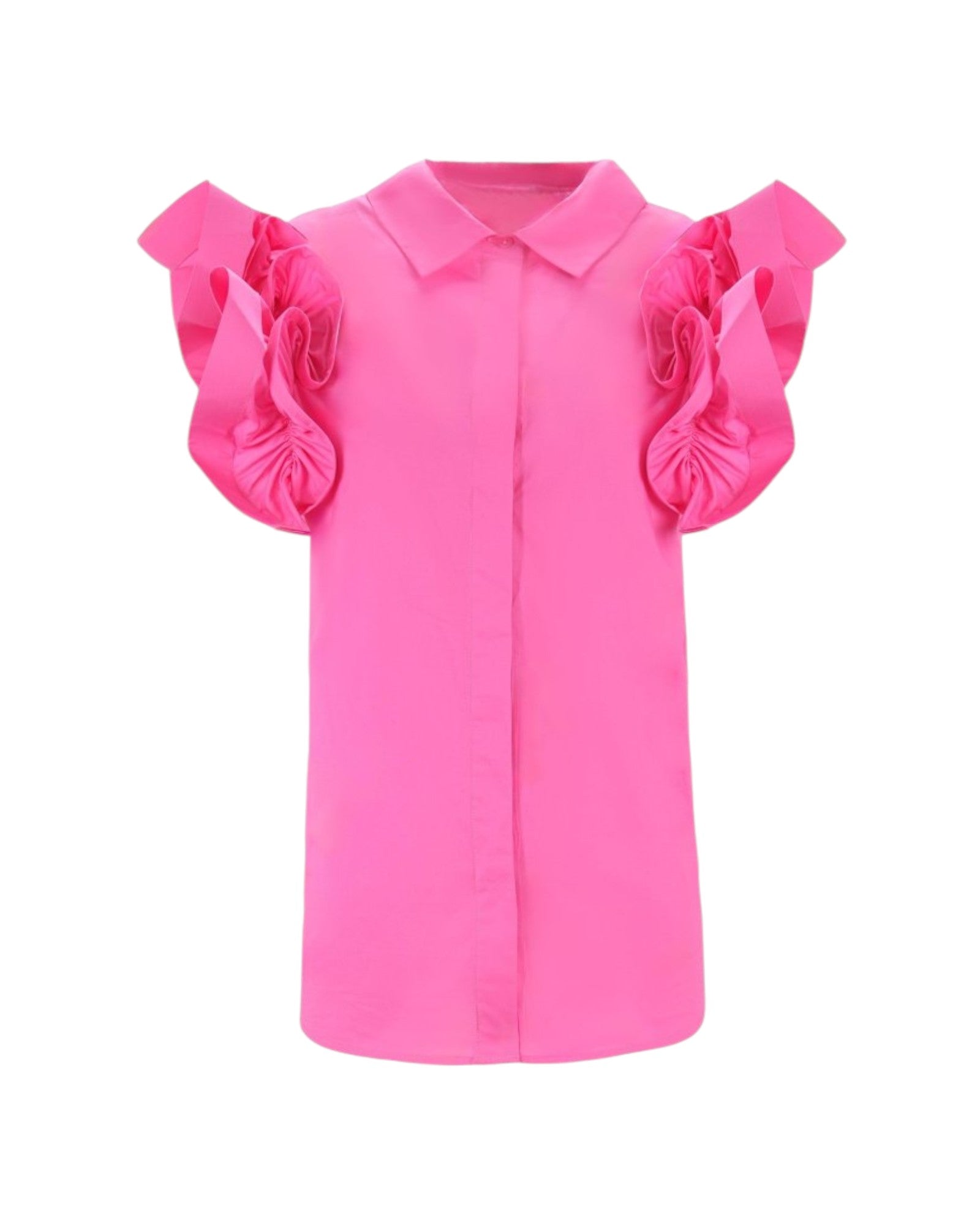 RUFFLE-SLEEVE STRUCTURED POPLIN TOP