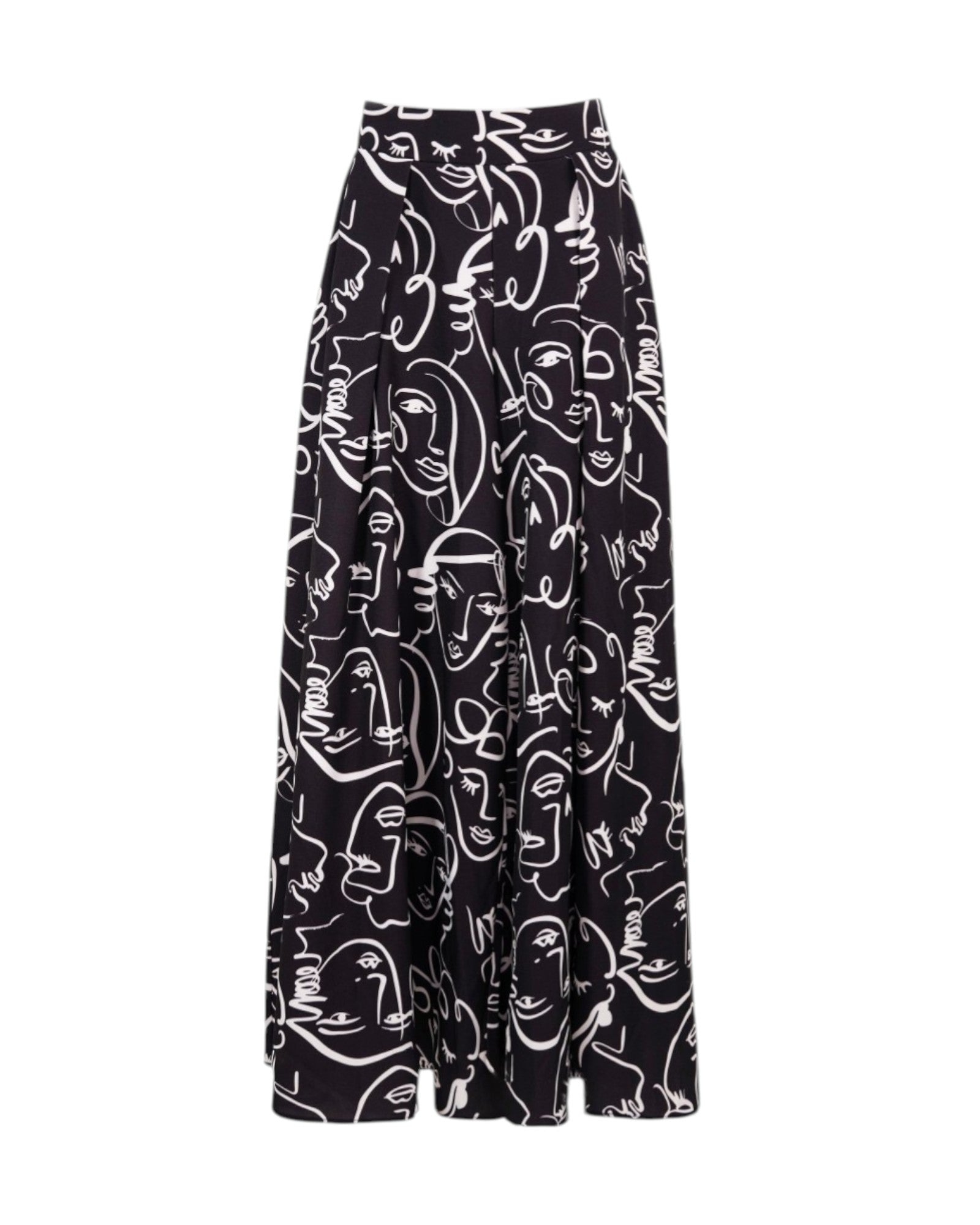 ABSTRACT FACE PRINT WIDE-LEG PANTS
