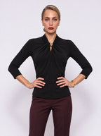 TWIST-NECK DRAPED JERSEY BLOUSE