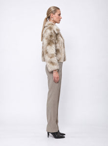 CROPPED FAUX FUR COLLARED JACKET