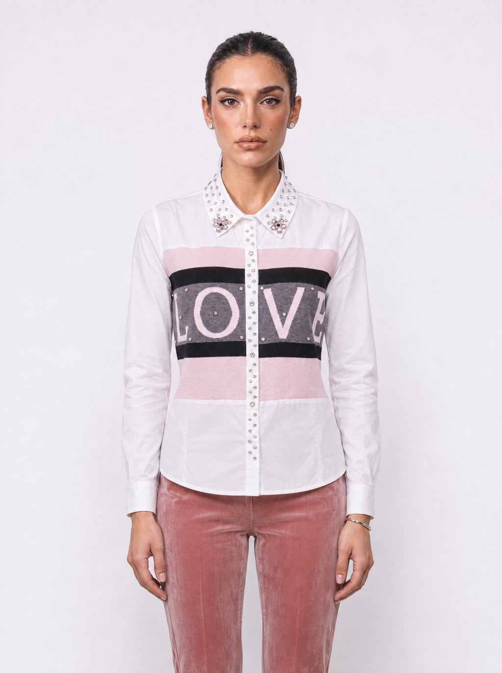 CRYSTAL LOVE PANEL POPLIN SHIRT