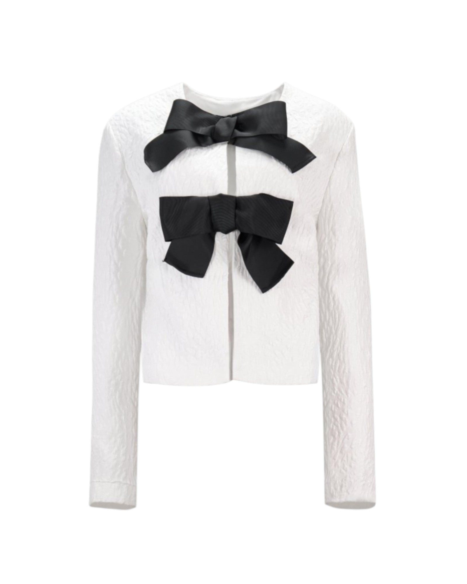 BOW-DETAIL TEXTURED BOLERO
