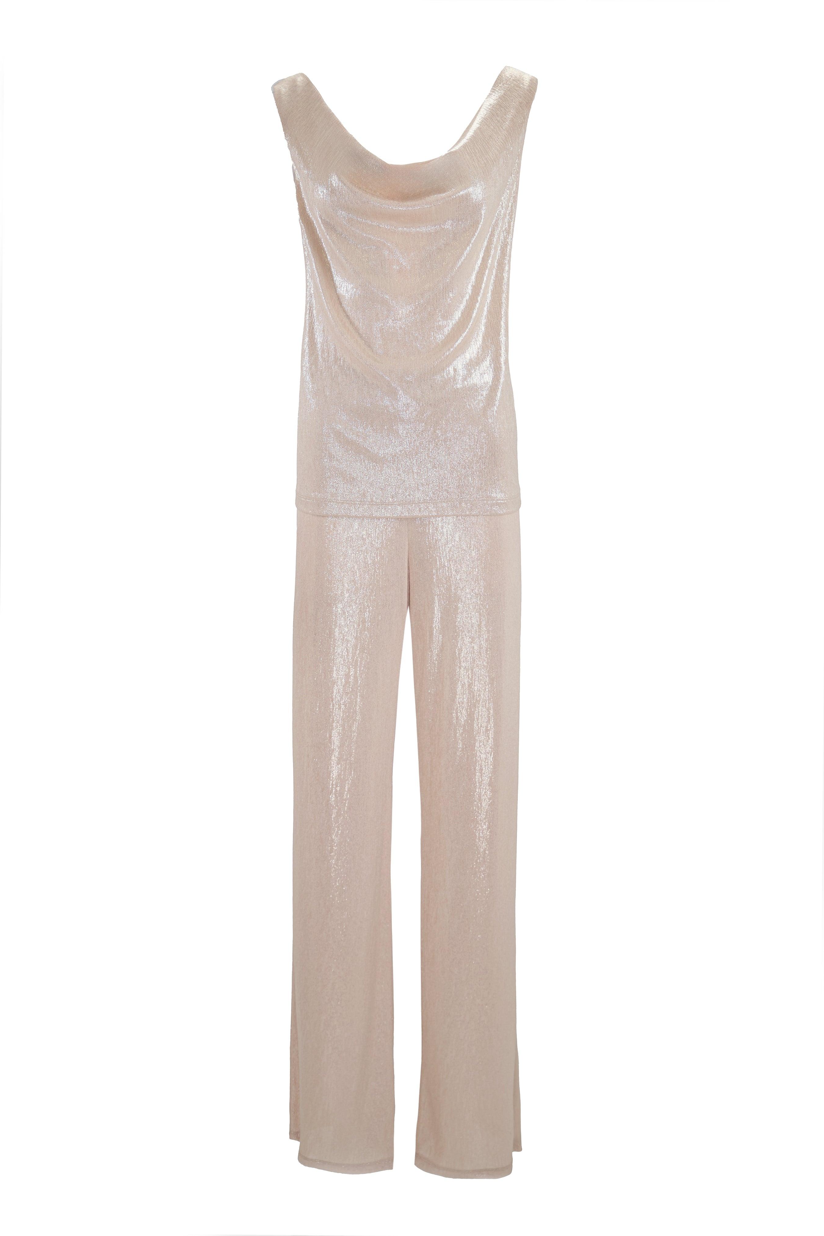 SHIMMERING BUSTIER AND WIDE-LEG PANTS SET