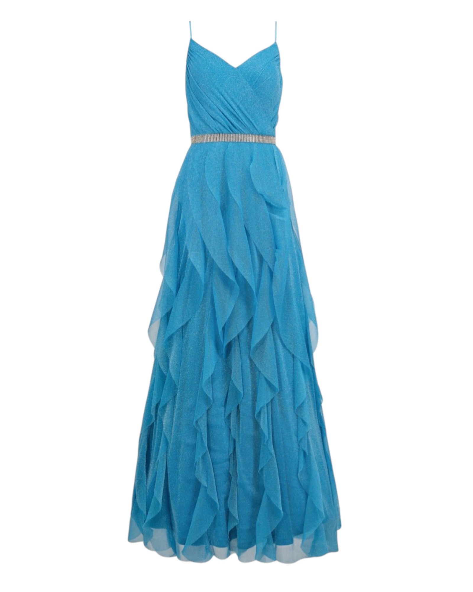 LAYERED RUFFLE EVENING GOWN