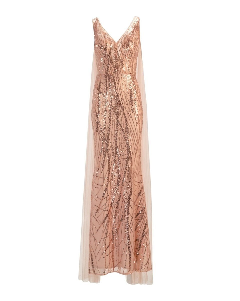 SEQUINED CAPE EVENING GOWN