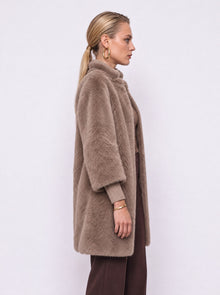 FAUX FUR COAT WITH RIBBED CUFFS