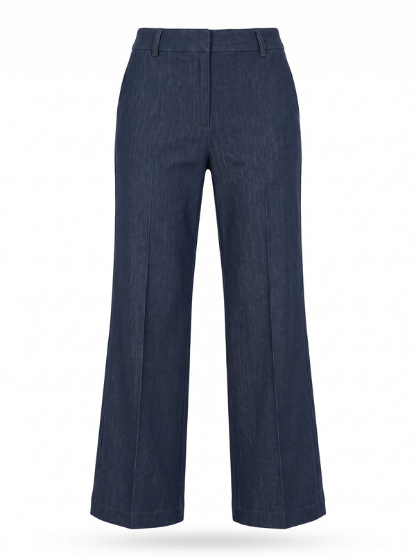 PINTUCKED HIGH-WAIST FLARED DENIM JEANS