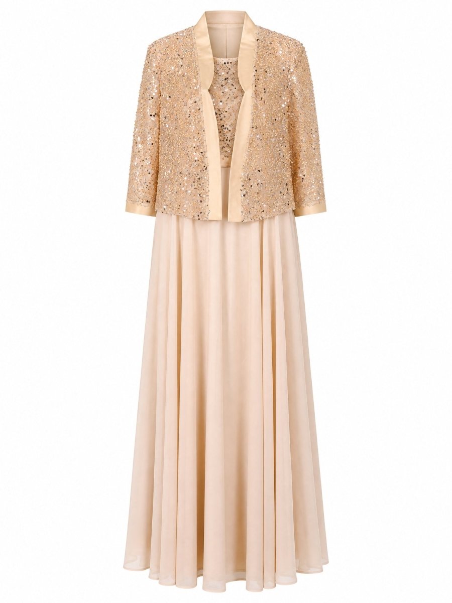 SEQUIN JACKET CHIFFON DRESS