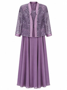 SEQUIN JACKET CHIFFON DRESS