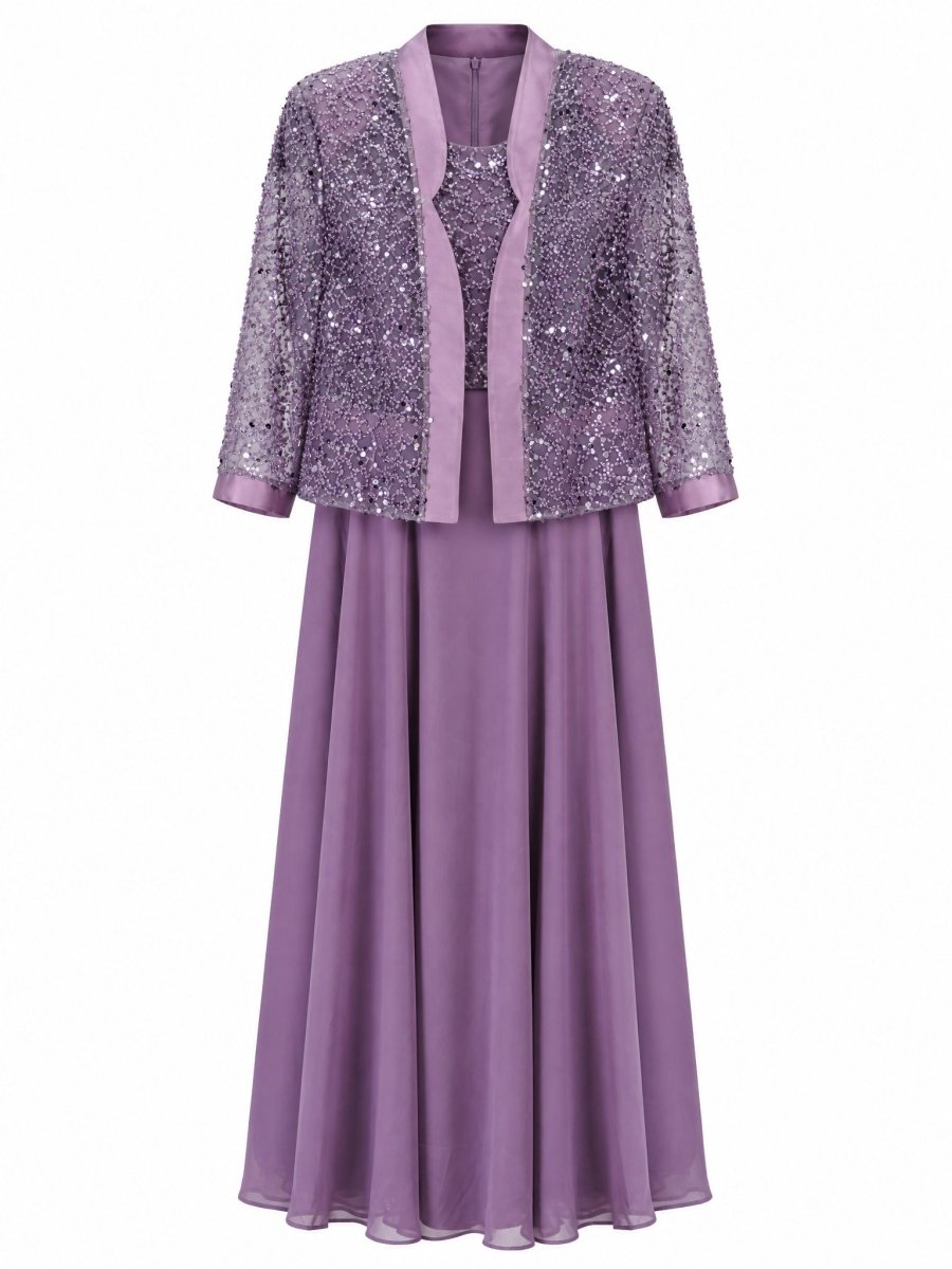 SEQUIN JACKET CHIFFON DRESS