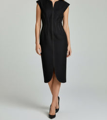 TOPSTITCH DETAIL V-NECK MIDI DRESS