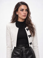 TEXTURED CROPPED JACKET BOW DETAIL