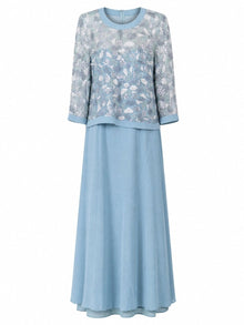 EMBROIDERED SHEER OVERLAY EVENING DRESS