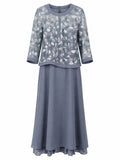 EMBROIDERED SHEER OVERLAY EVENING DRESS