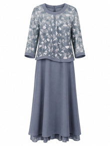EMBROIDERED SHEER OVERLAY EVENING DRESS