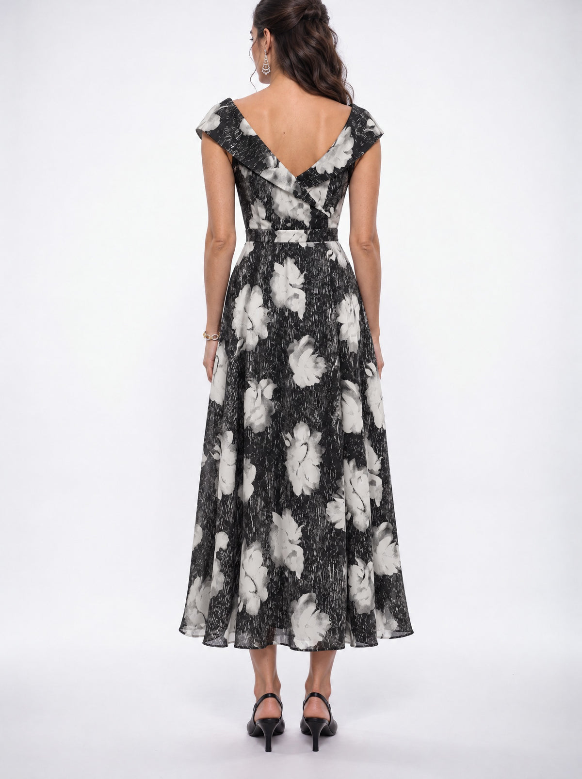 FOLDED OFF-SHOULDER FLORAL MIDI DRESS