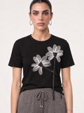 ORGANZA FLOWER APPLIQUÉ JERSEY TOP