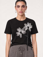 ORGANZA FLOWER APPLIQUÉ JERSEY TOP