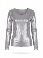 METALLIC FITTED SCOOP-NECK TOP