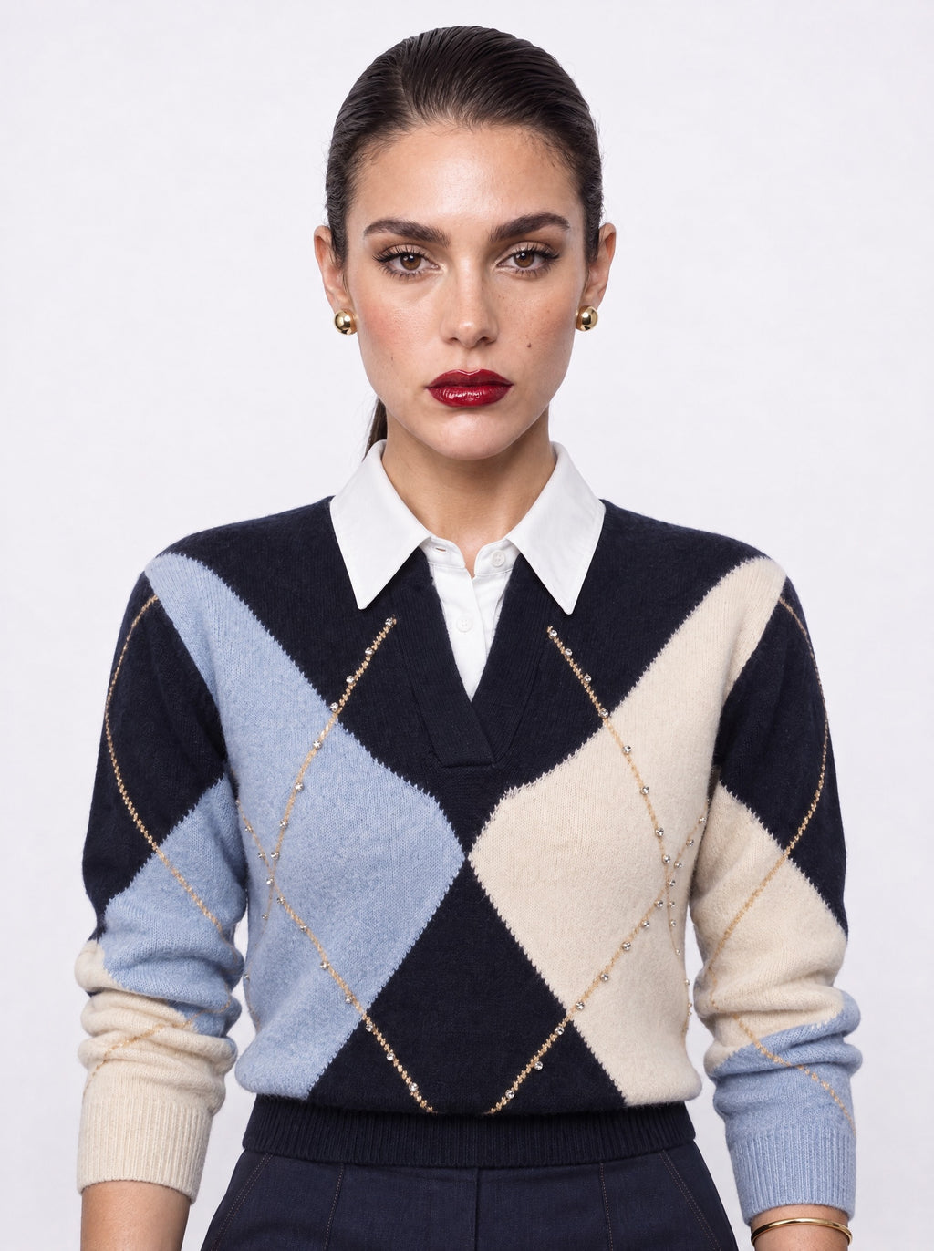 ARGYLE KNIT WITH SHIRT COLLAR