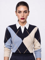ARGYLE KNIT WITH SHIRT COLLAR