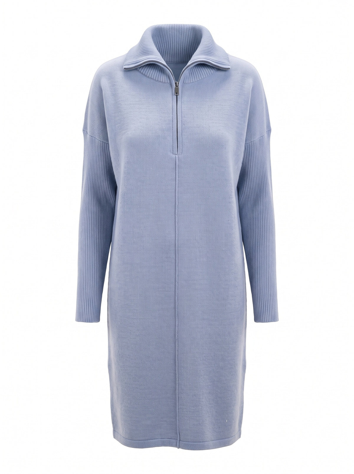 Knit Zip-Up Long Dress With Collar