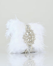 Crystal Embellished Handbag with Feather Trim