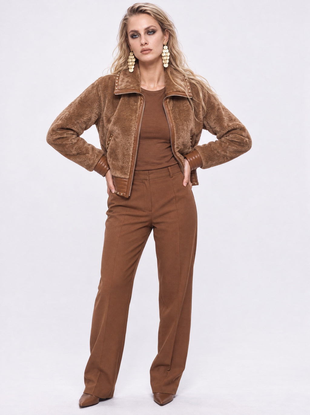 STUDDED SHEARLING-STYLE CROPPED JACKET