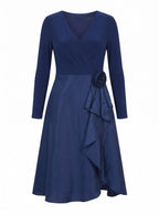 ROSETTE RUFFLE FAUX WRAP MIDI DRESS