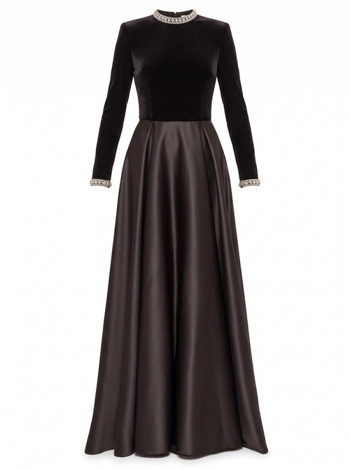 Velvet Satin Evening Gown