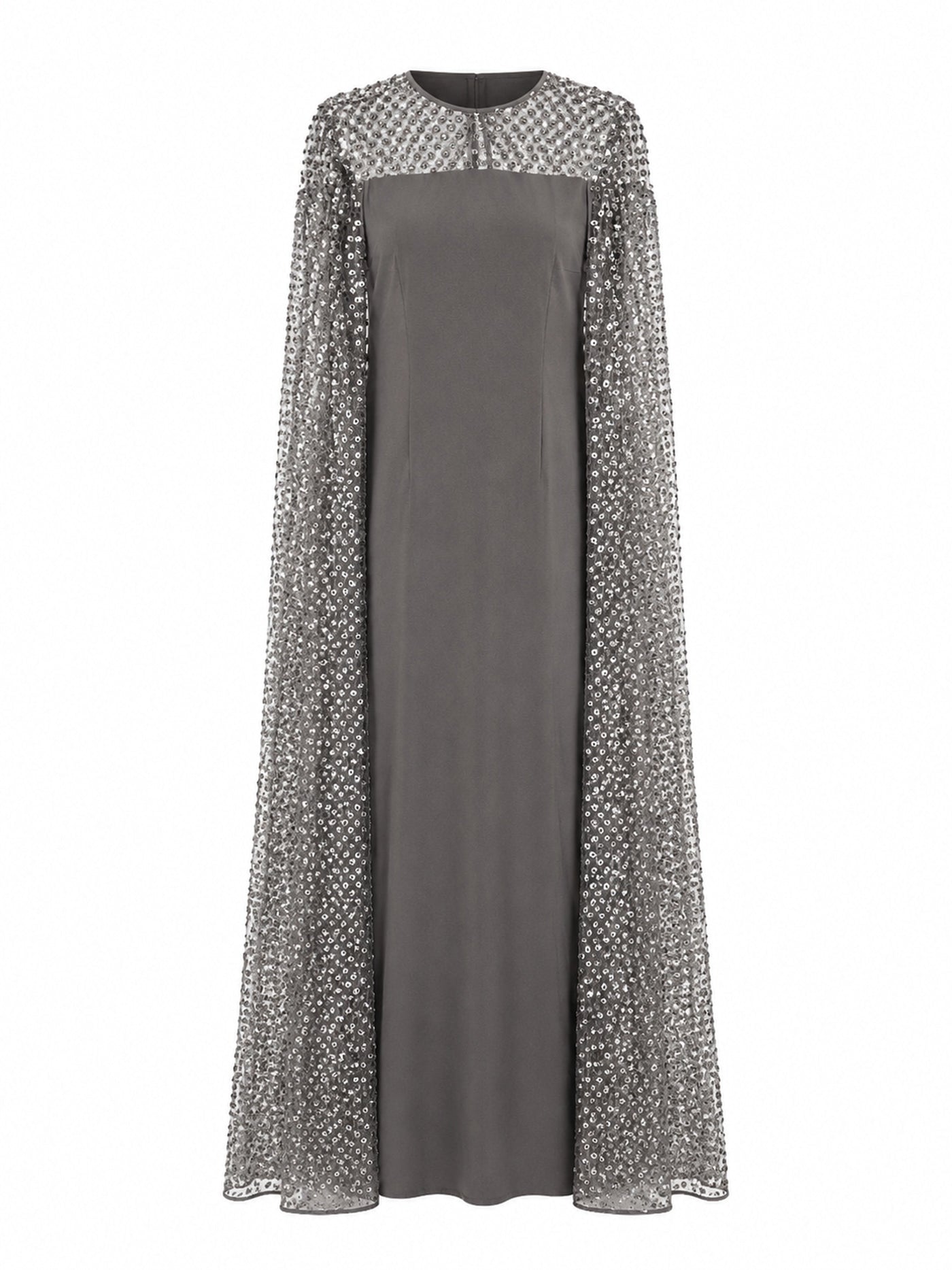 EMBELLISHED CAPE COLUMN GOWN