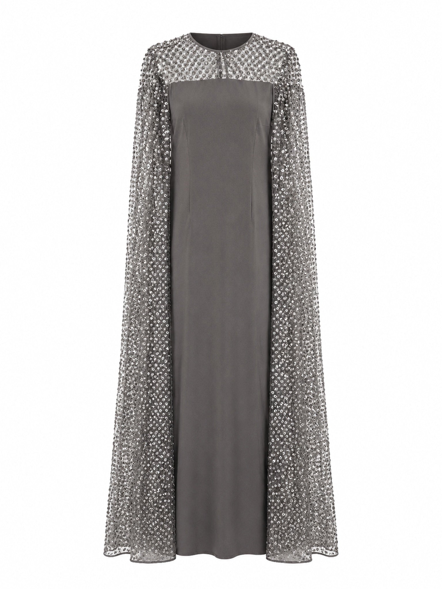 EMBELLISHED CAPE COLUMN GOWN