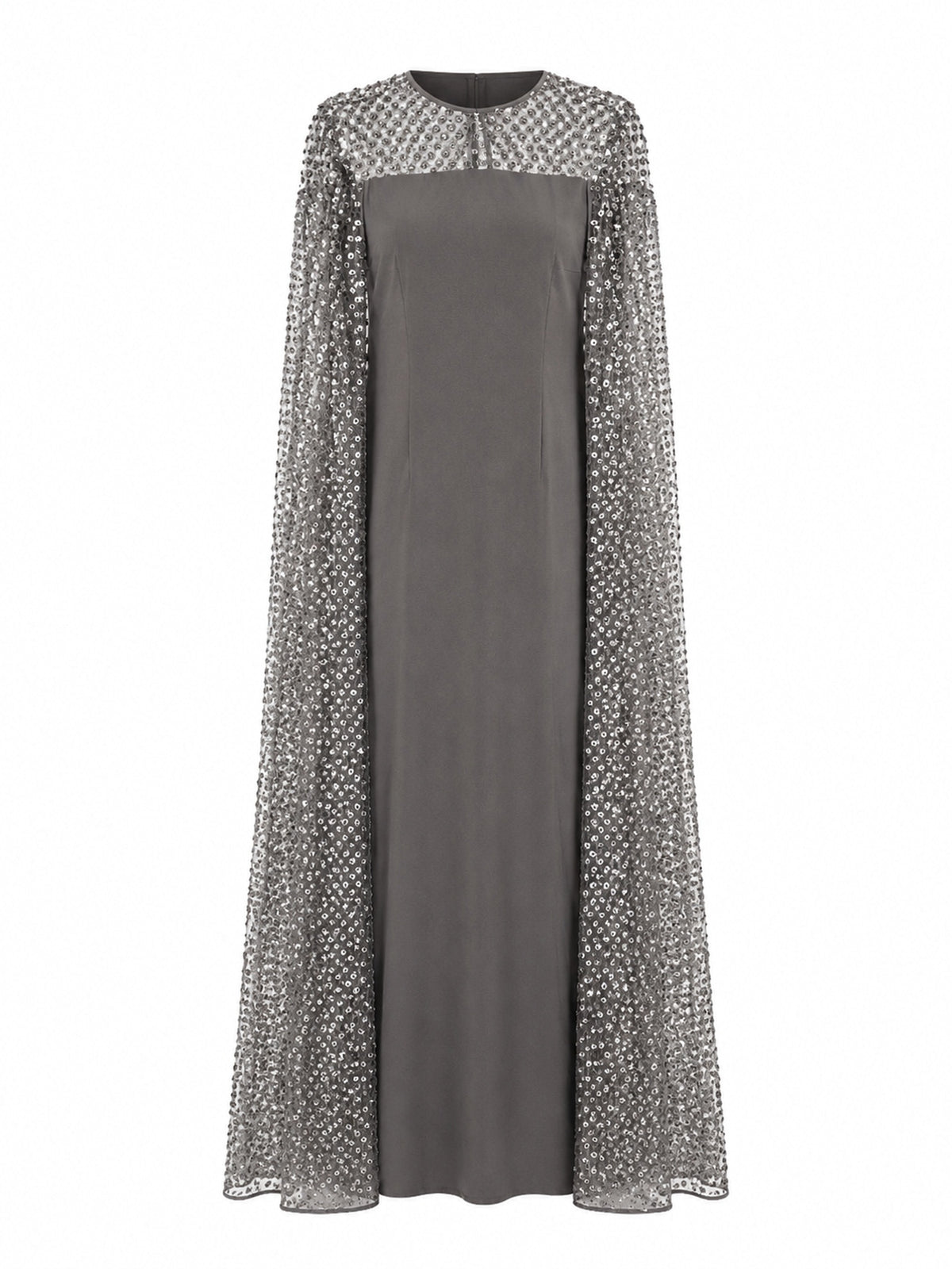 EMBELLISHED CAPE COLUMN GOWN