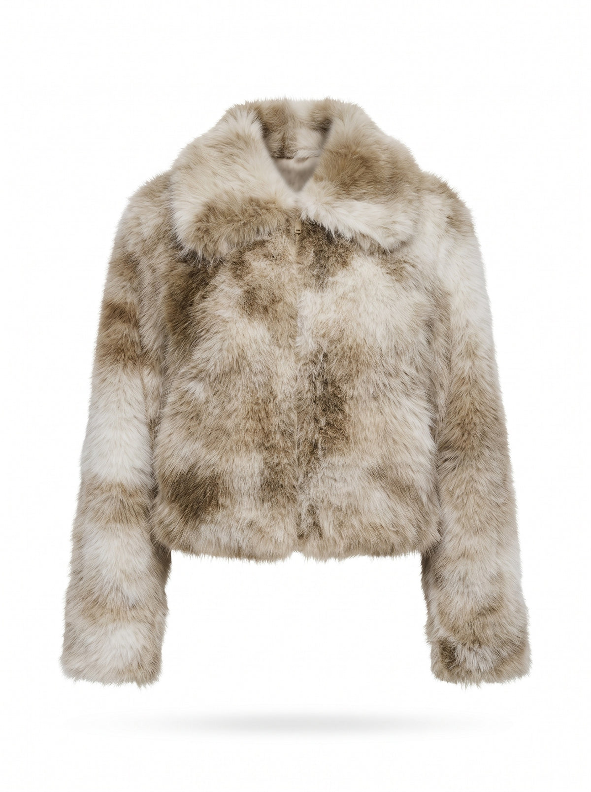 CROPPED FAUX FUR COLLARED JACKET