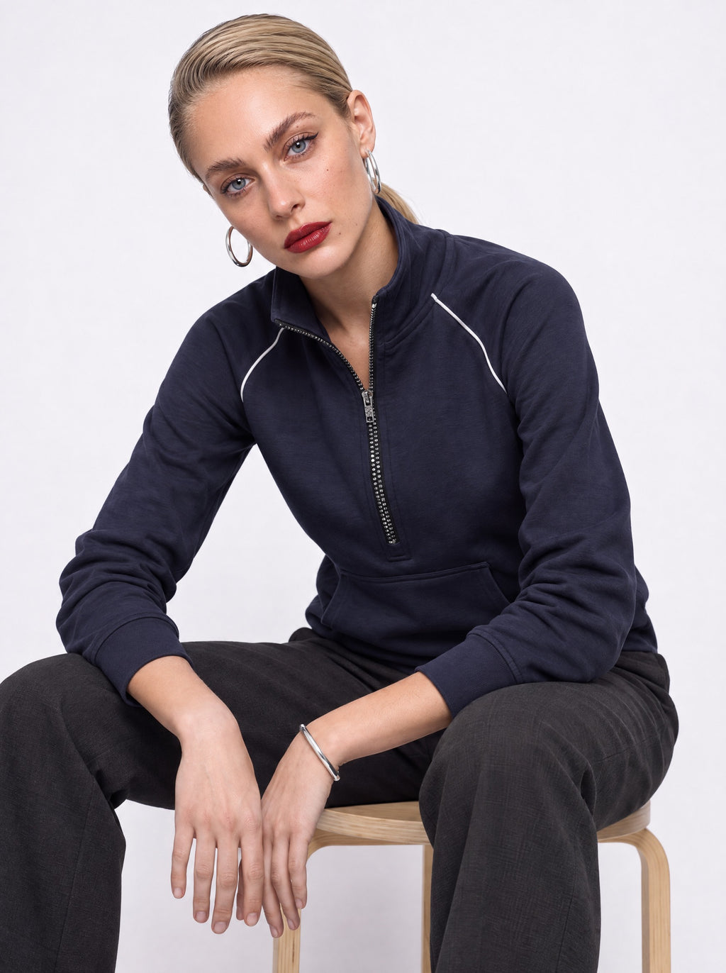 CRYSTAL HALF-ZIP FUNNEL-NECK SWEATER