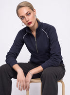 CRYSTAL HALF-ZIP FUNNEL-NECK SWEATER