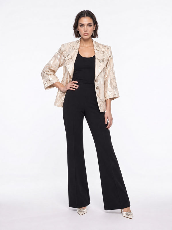OVERSIZED LAPEL FLORAL JACQUARD JACKET