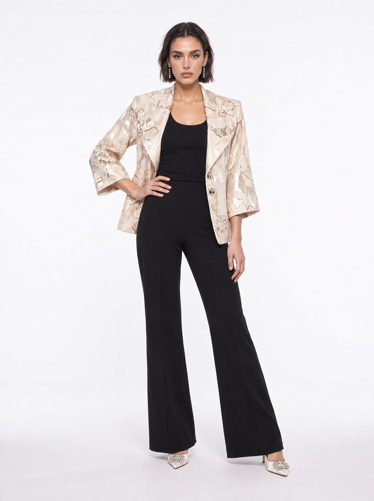 HIGH-WAIST FLARED PRESSED-CREASE TROUSERS