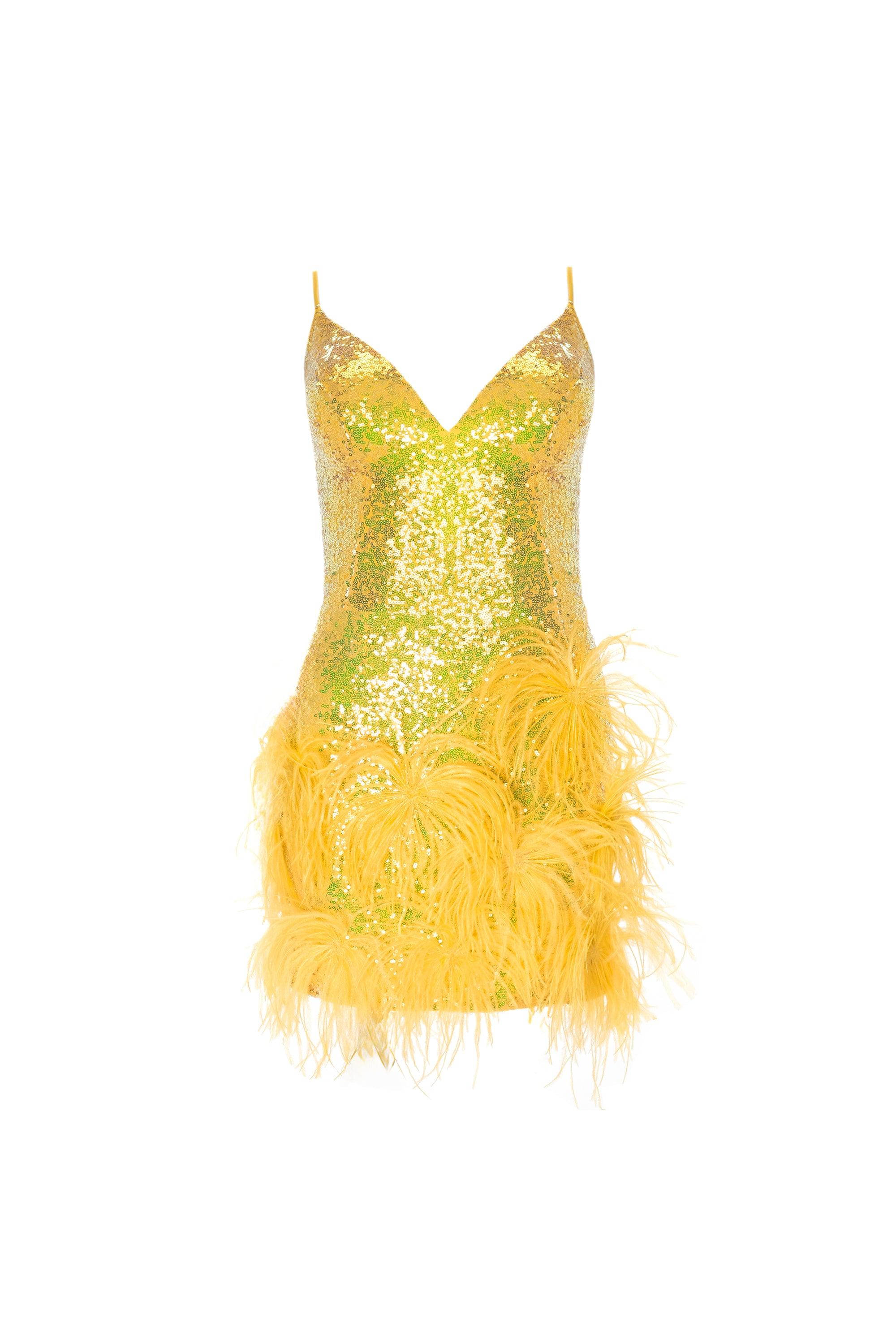 Glitter Feather -Trimmed Dress