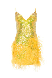 SEQUIN FEATHER MINI DRESS